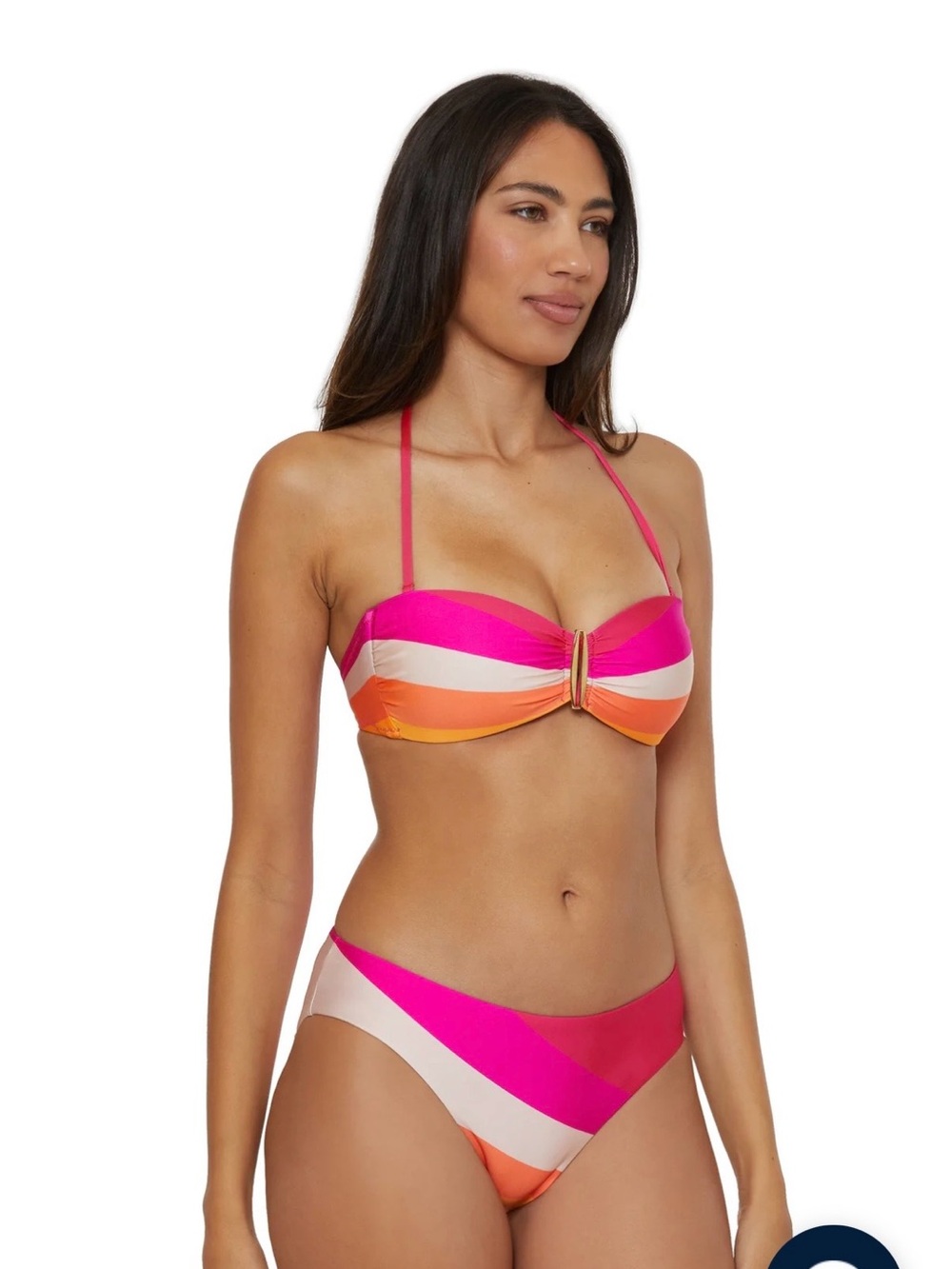 Trina Turk Striped Pink Orange Bandeau Bikini Set - Women's Swim Sz 8
